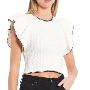 Evolutionary Flutter Sleeve Knit Sweater Crop Top Size XL.